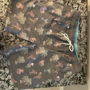 Goodfellow & Co Men's Tiki Drinks Palms Flamingo Swim Trunks, UPF 50+, Medium